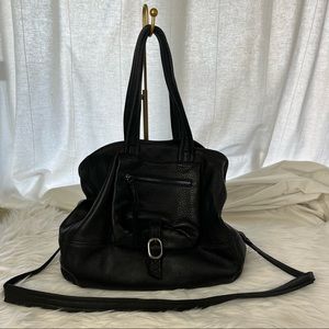CARLA MANCINI HANDBAG / TOTE & SHOULDER BAG BLACK PEBBLE LEATHER, EXCELLENT COND